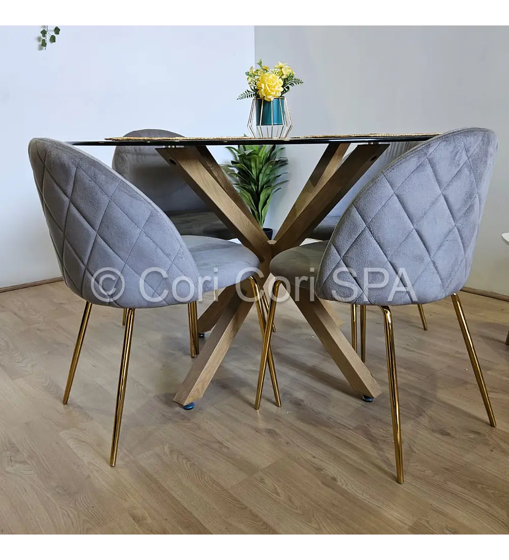 Comedor Warwick 120cm + 4 Sillas Bread Gold 