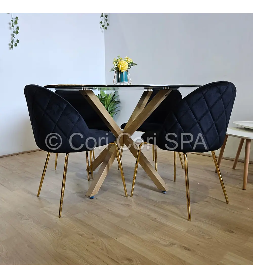Comedor Warwick 120cm + 4 Sillas Bread Gold 