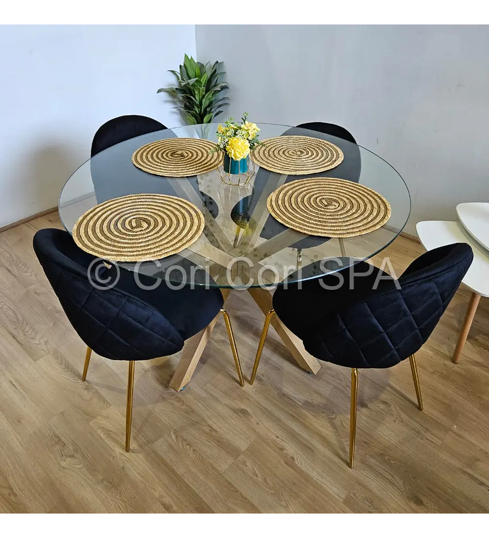 Comedor Warwick 120cm + 4 Sillas Bread Gold 