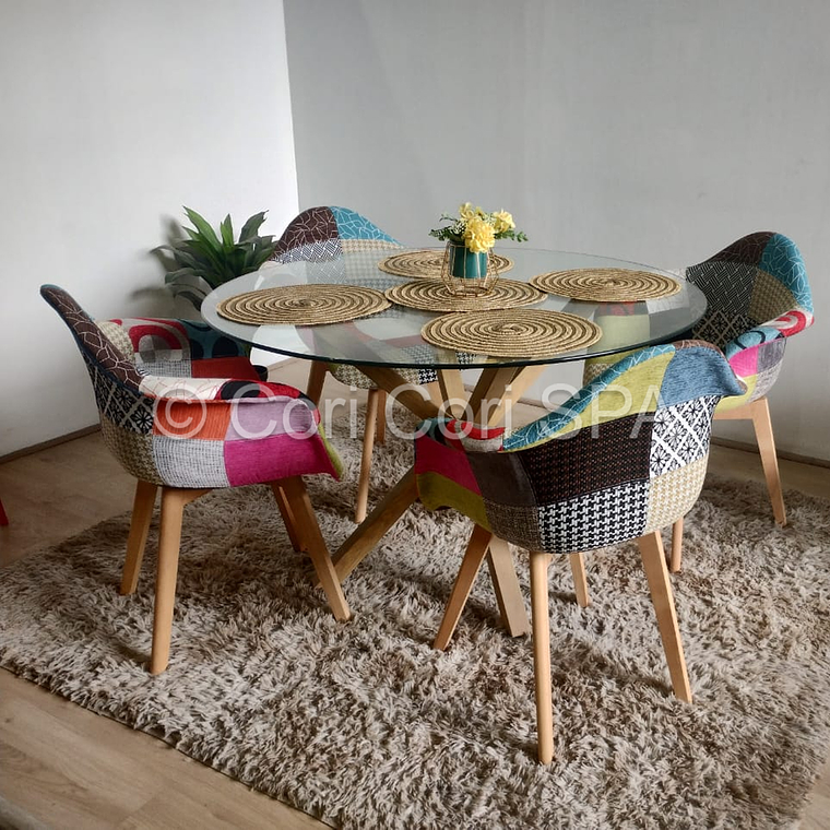 Comedor Warwick 100cm  + 4 Butacas Patchwork 2