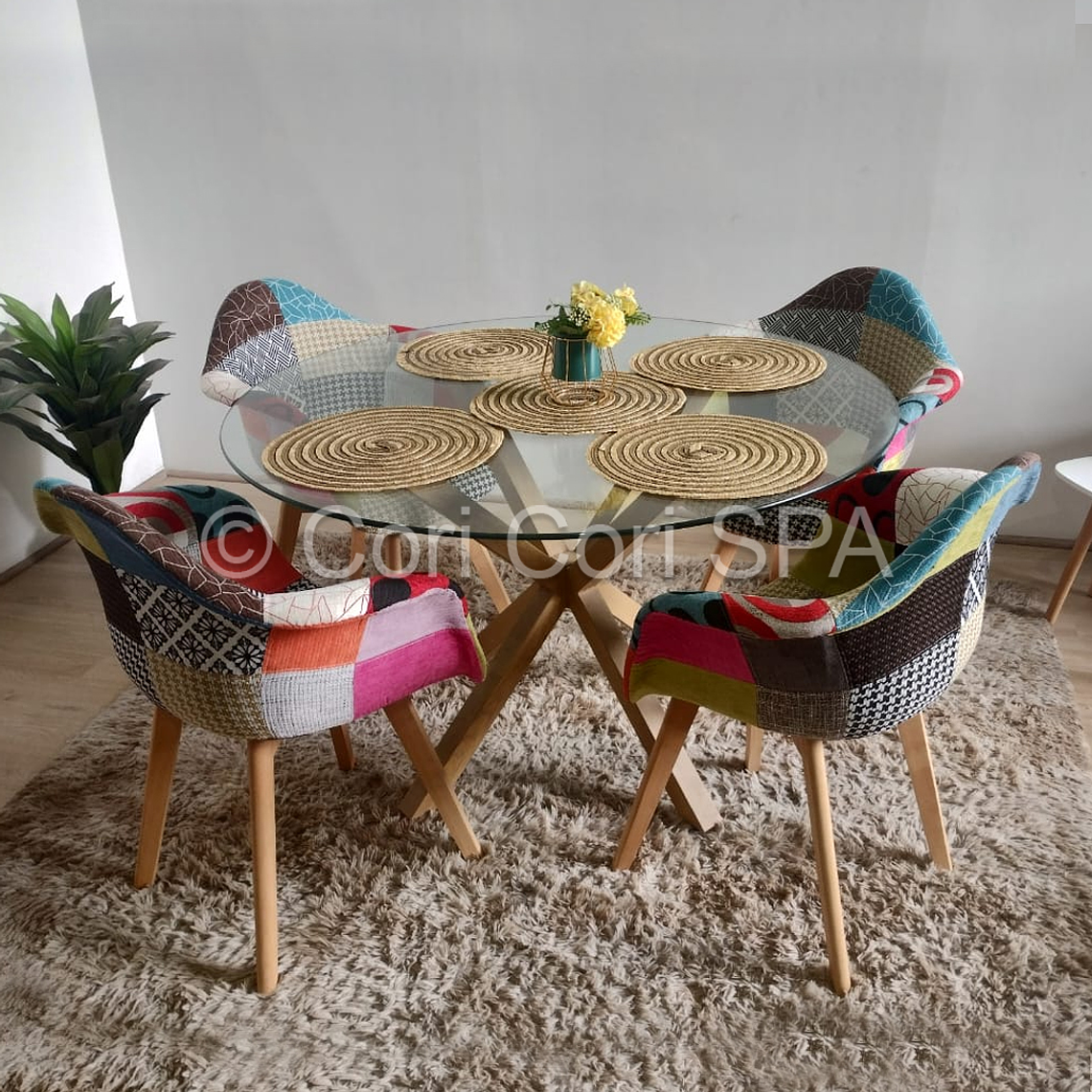 Comedor Warwick 100cm  + 4 Butacas Patchwork 5