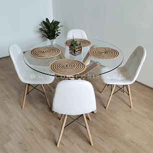 Comedor Warwick 100cms + 4 Sillas Capitonne Eames Ecocuero