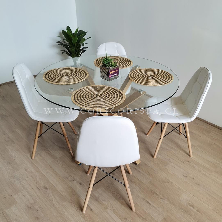 Comedor Warwick 100cms + 4 Sillas Capitonne Eames Ecocuero 1
