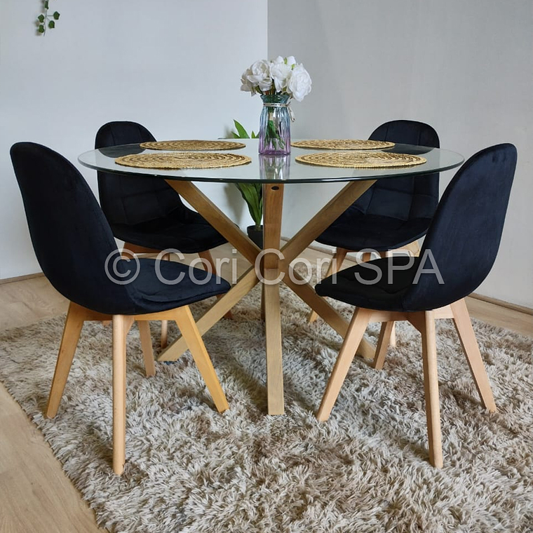 Comedor Warwick 100cm + 4 Silla Capitonné Velvet  4