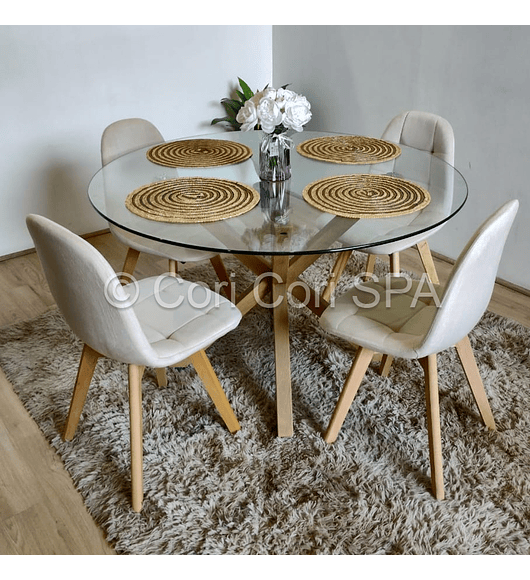 Comedor Warwick 100cm + 4 Silla Capitonné Velvet 