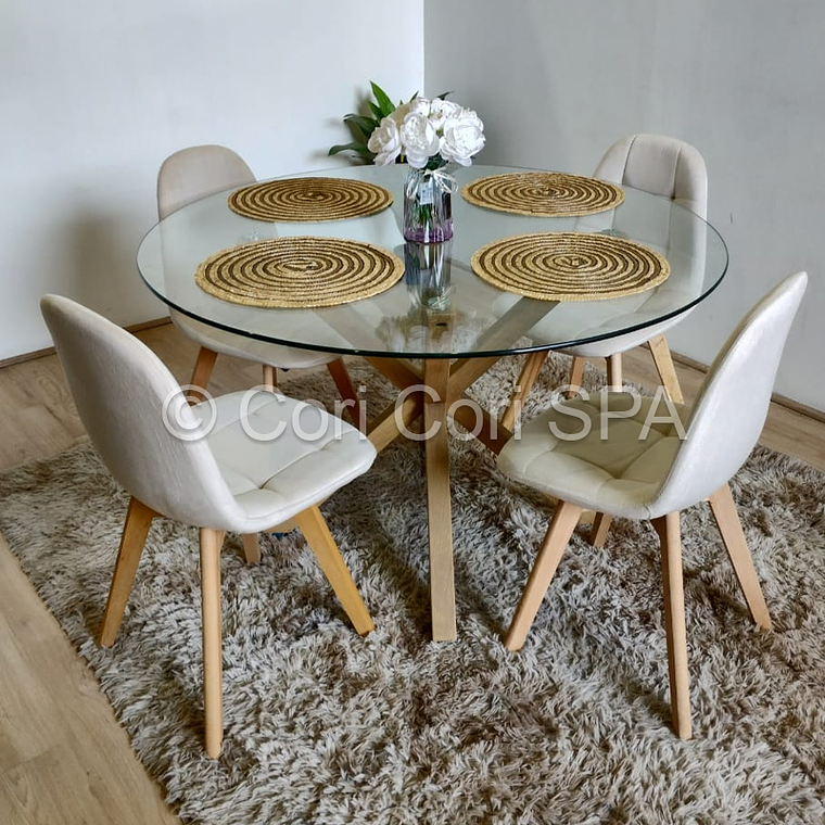 Comedor Warwick 100cm + 4 Silla Capitonné Velvet  2