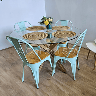 Comedor Warwick 100cms + 4 Silla Tolix Asiento de Madera 