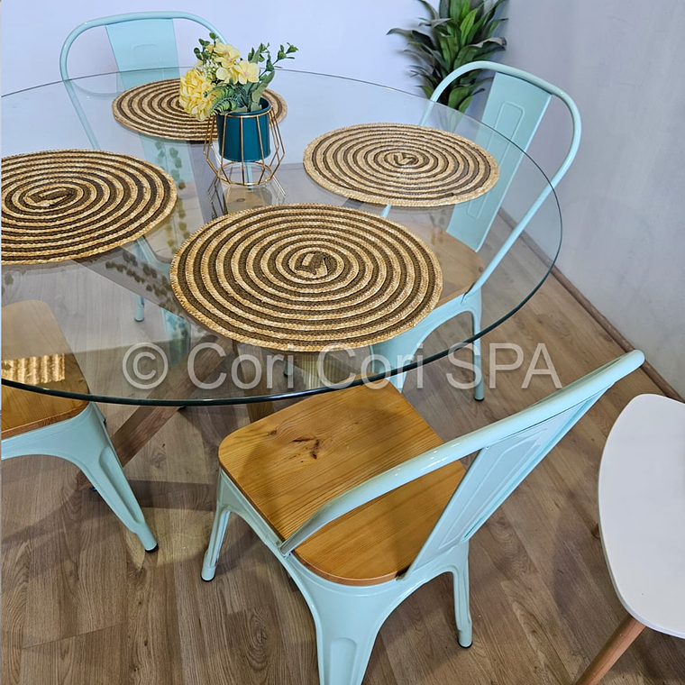 Comedor Warwick 100cms + 4 Silla Tolix Asiento de Madera  3