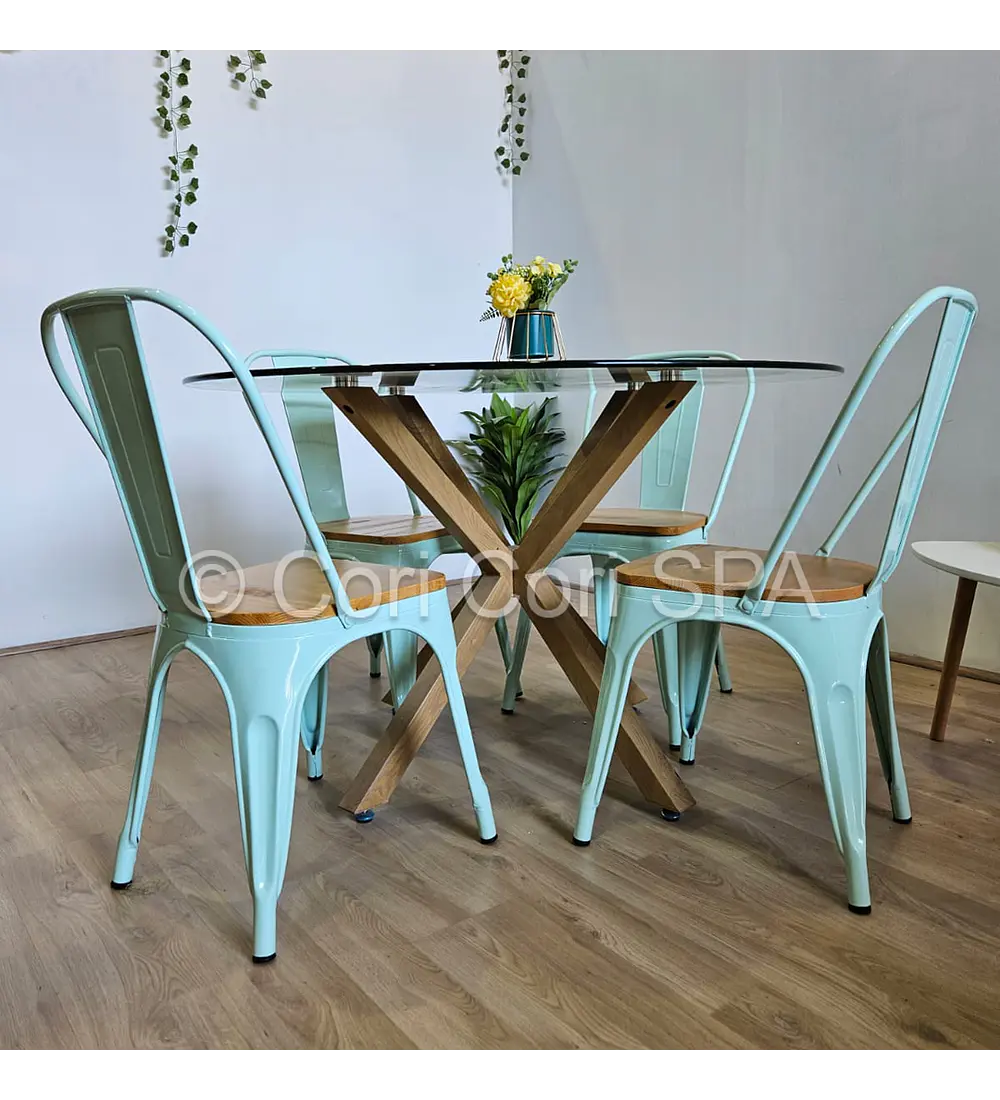 Comedor Warwick 100cms + 4 Silla Tolix Asiento de Madera 