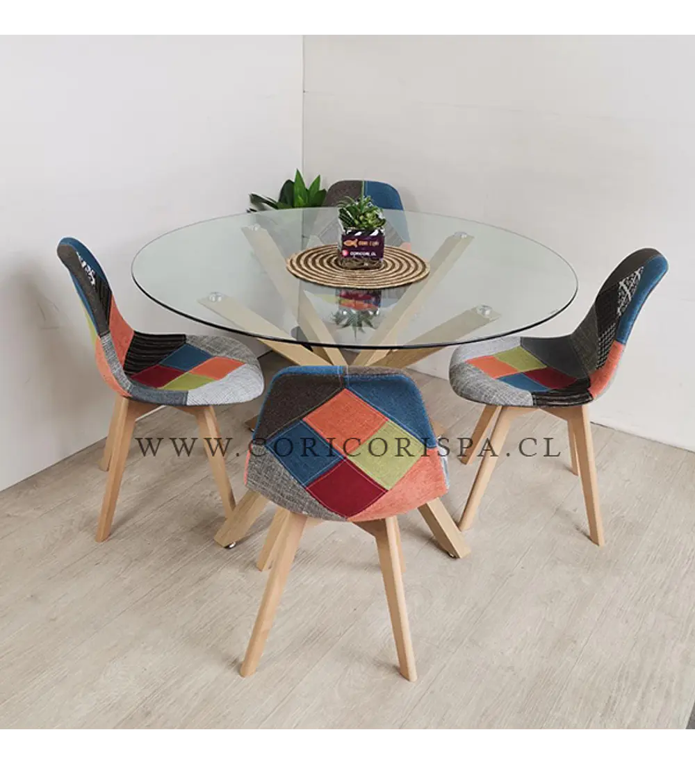 Comedor Warwick 100cms + 4 Sillas Patchwork Wood