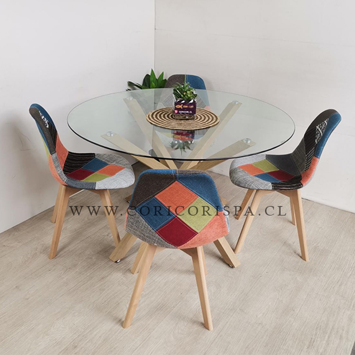 Comedor Warwick 100cms + 4 Sillas Patchwork Wood 1