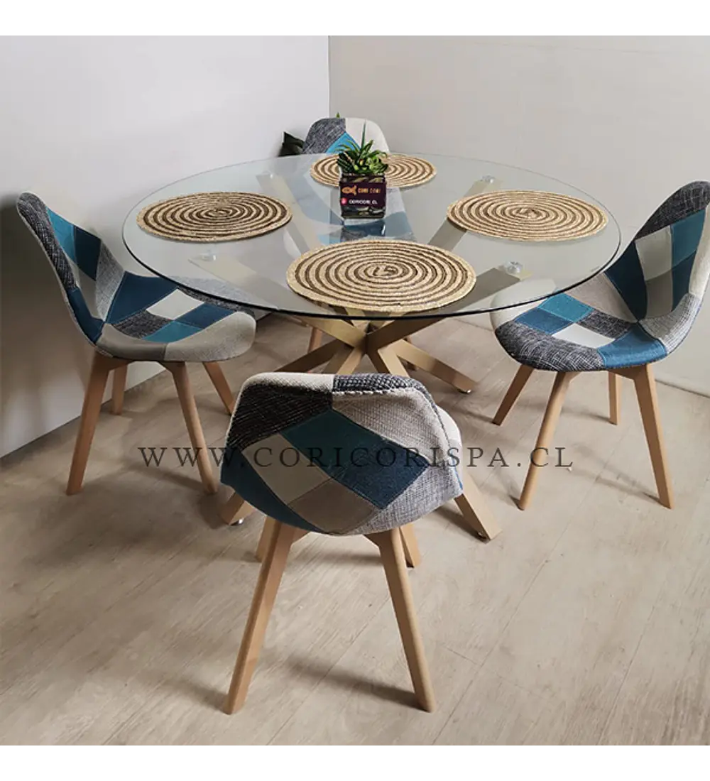 Comedor Warwick 100cms + 4 Sillas Patchwork Wood