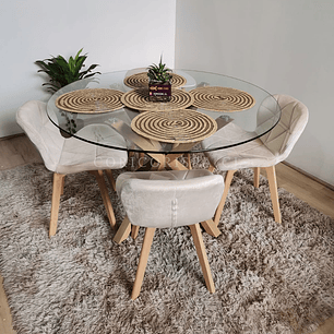 Comedor Warwick 100cm + 4 Sillas Mariposa Velvet 