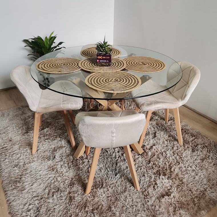 Comedor Warwick 100cm + 4 Sillas Mariposa Velvet  1