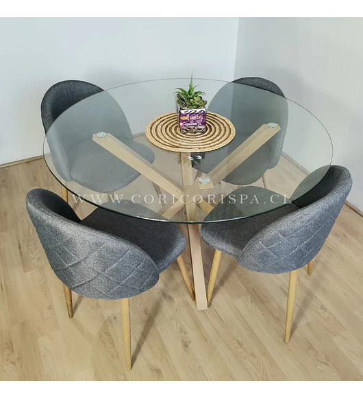 Comedor Warwick 100cms + 4 Sillas Bread Lino Wood