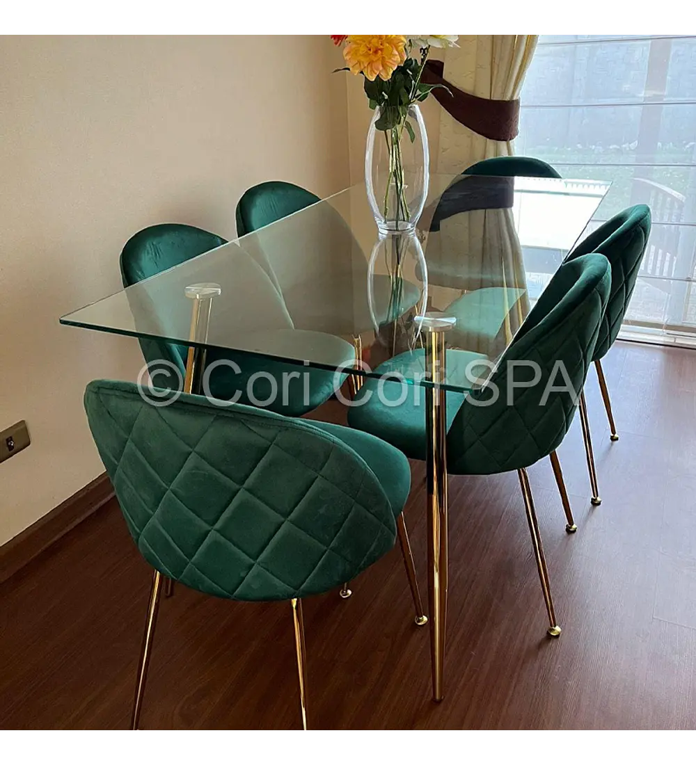 Comedor Rubi Gold 160x80cms  + 6 Sillas Bread Gold Velvet