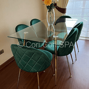 Comedor Rubi Gold 160x80cms  + 6 Sillas Bread Gold Velvet