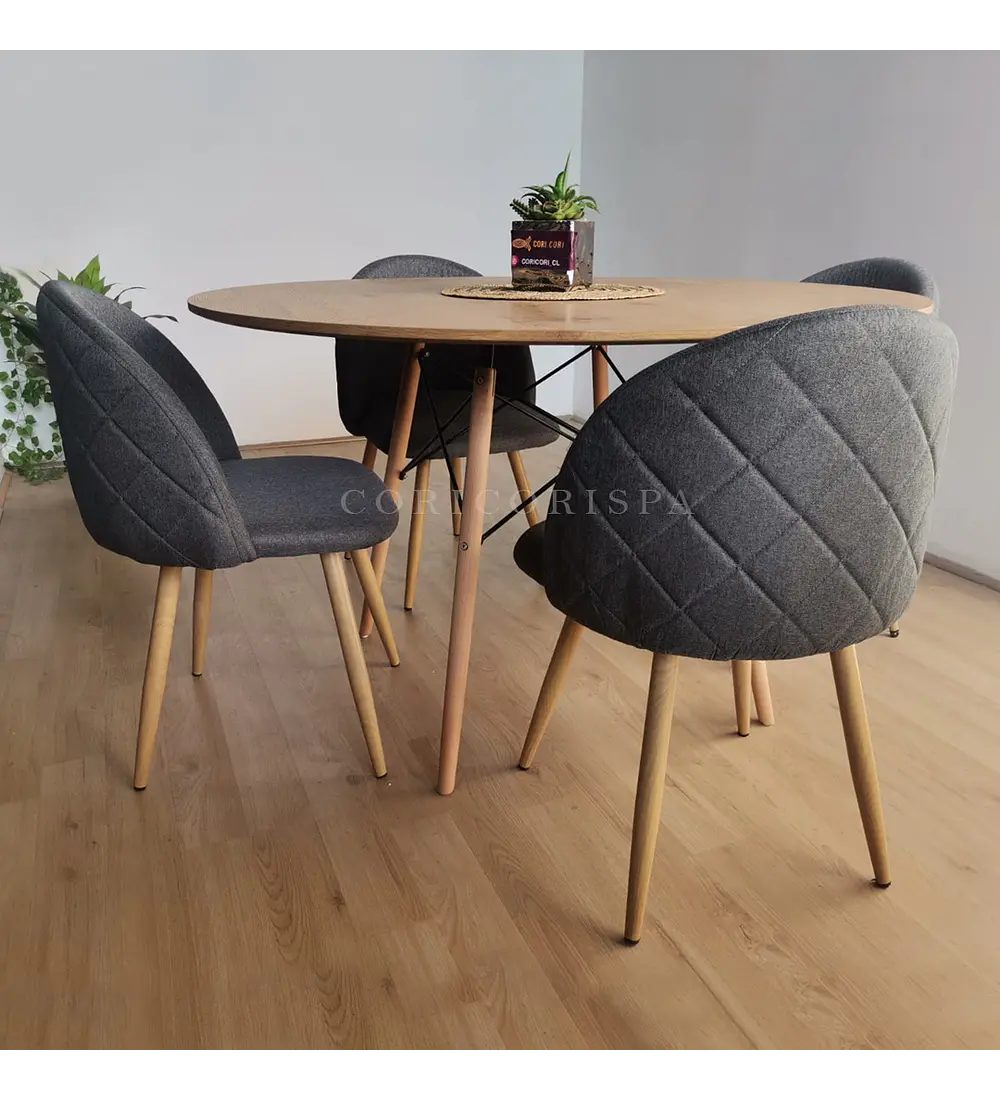 Comedor Mesa Wood 100cm + 4 Sillas Bread Lino Wood