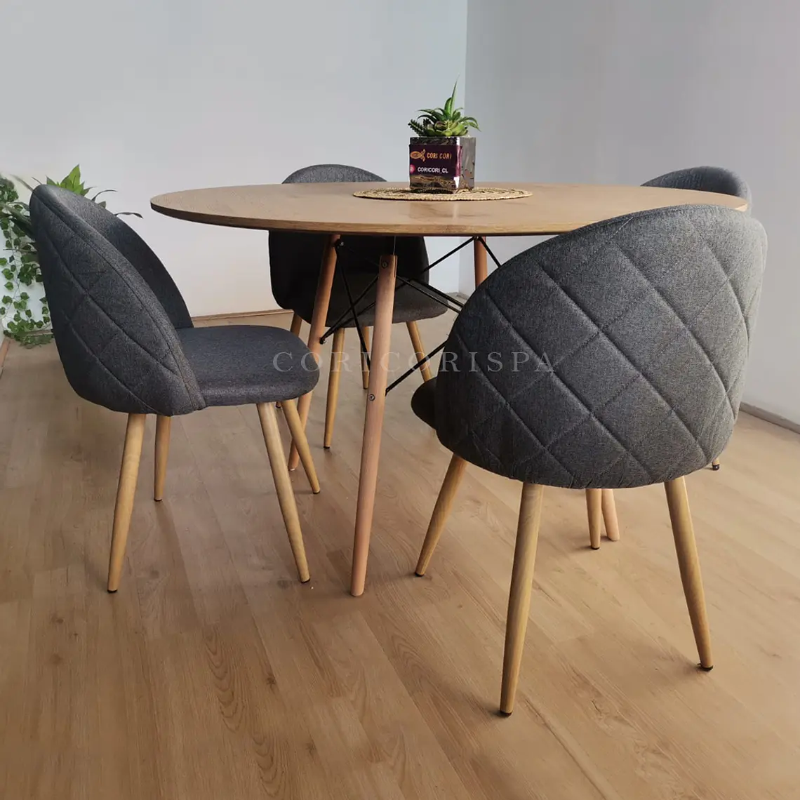 Comedor Mesa Wood 100cm + 4 Sillas Bread Lino Wood 1
