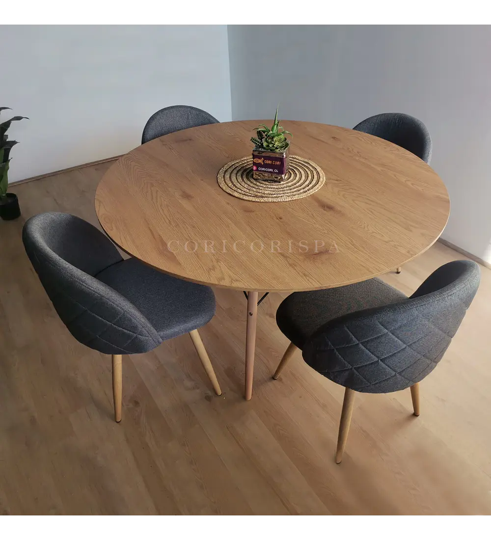 Comedor Mesa Wood 100cm + 4 Sillas Bread Lino Wood