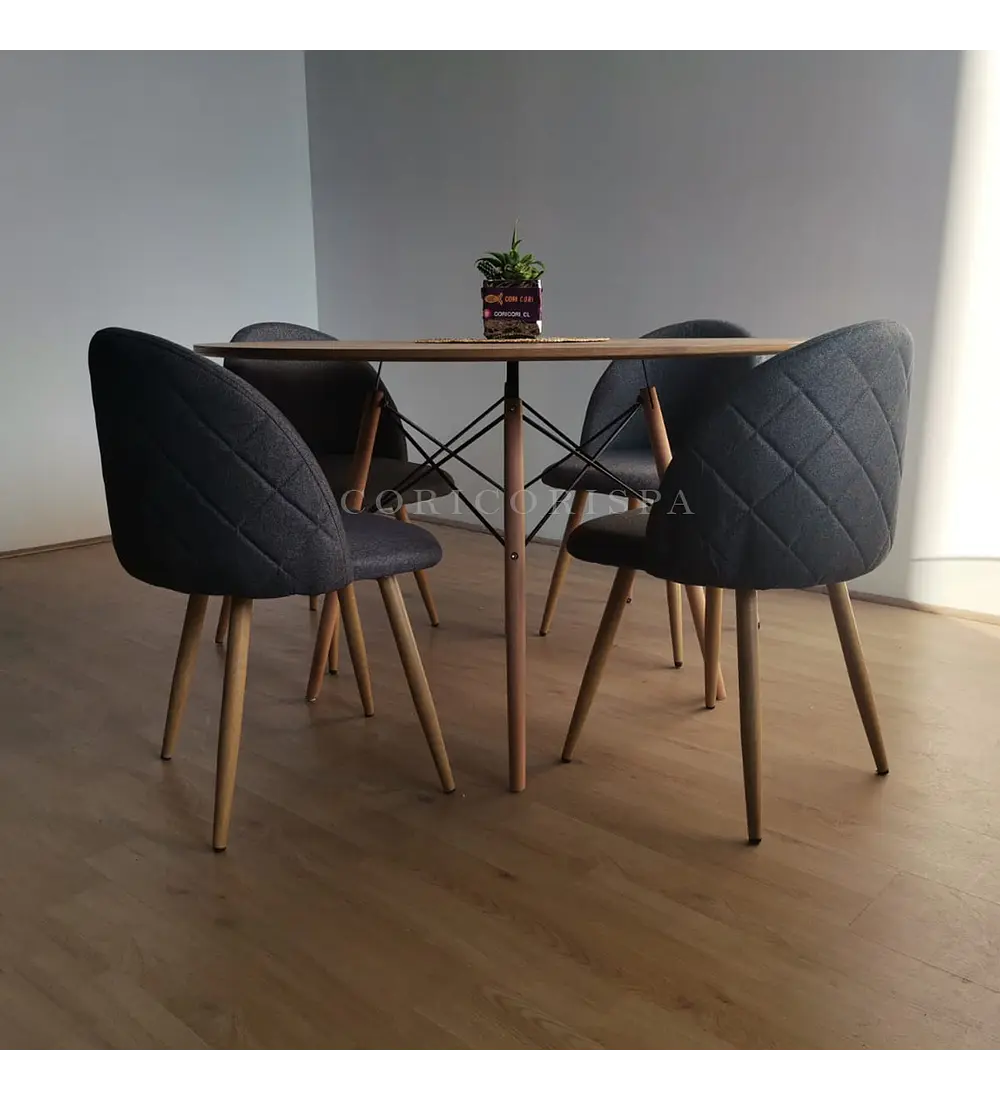 Comedor Mesa Wood 100cm + 4 Sillas Bread Lino Wood