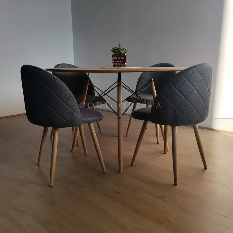 Comedor Mesa Wood 100cm + 4 Sillas Bread Lino Wood 3