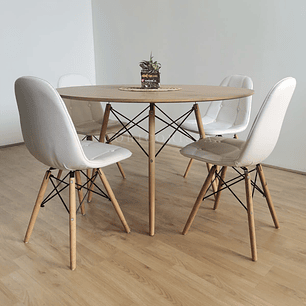 Comedor Mesa Wood 100cm + 4 Sillas Capitonne Eames Ecocuero