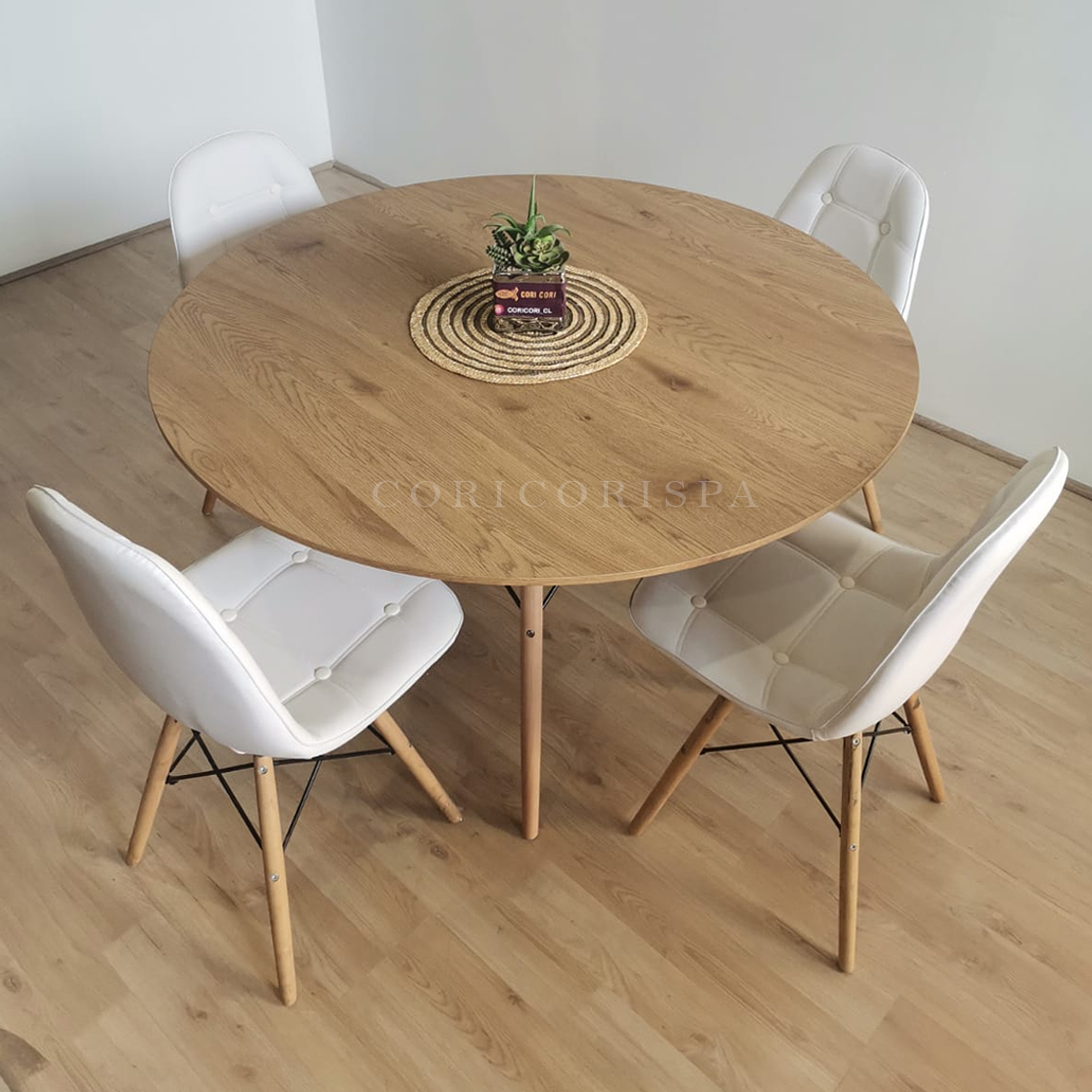 Comedor Mesa Wood 100cm + 4 Sillas Capitonne Eames Ecocuero 4