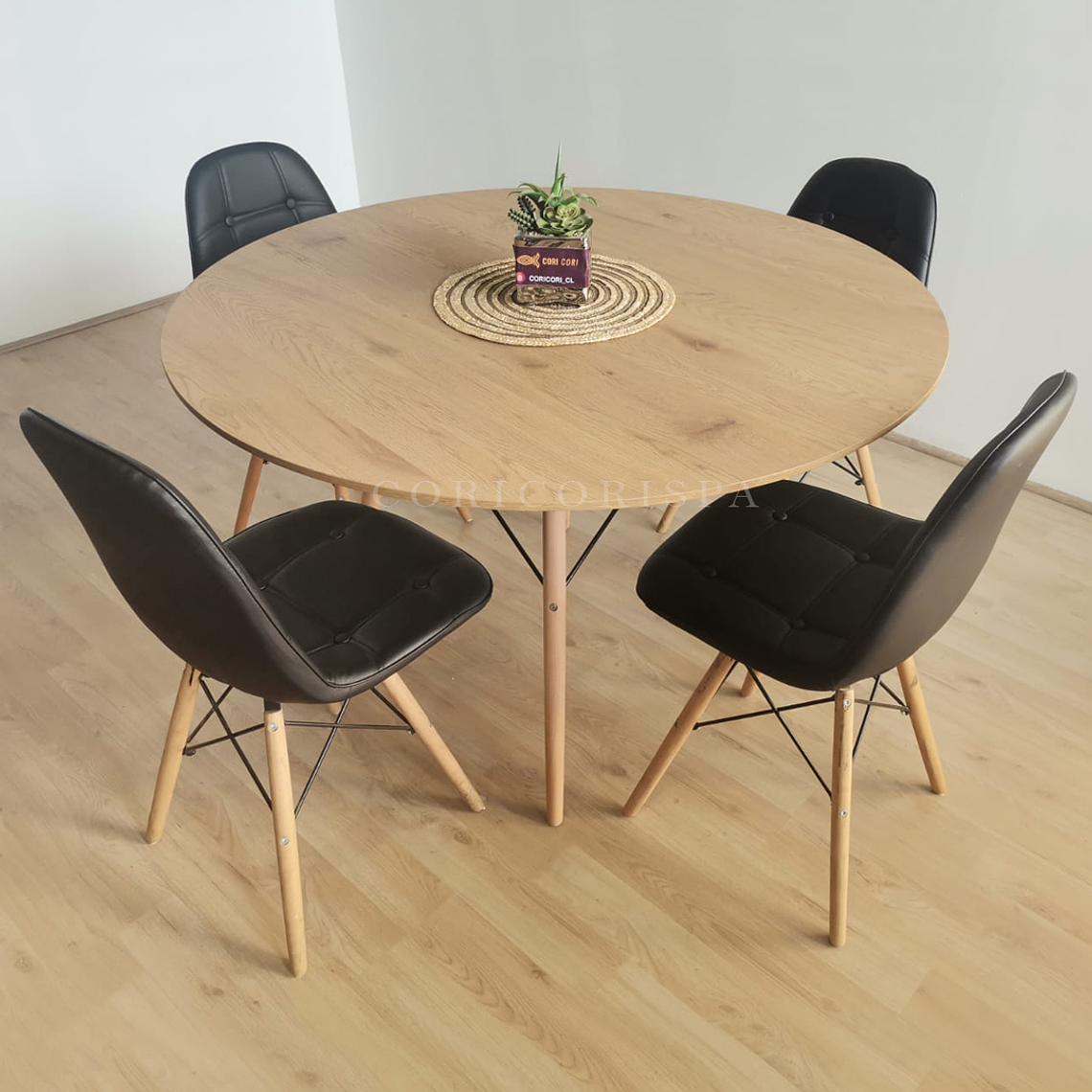 Comedor Mesa Wood 100cm + 4 Sillas Capitonne Eames Ecocuero 5