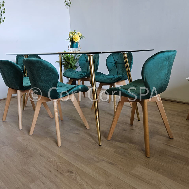 Comedor Rubi Gold 160x80cms + 6 Sillas Mariposa Velvet 4