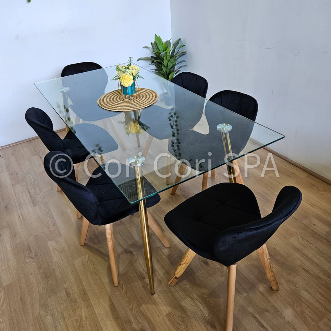 Comedor Rubi Gold 160x80cms + 6 Sillas Mariposa Velvet 3