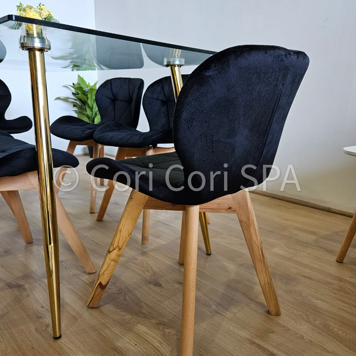 Comedor Rubi Gold 160x80cms + 6 Sillas Mariposa Velvet 26