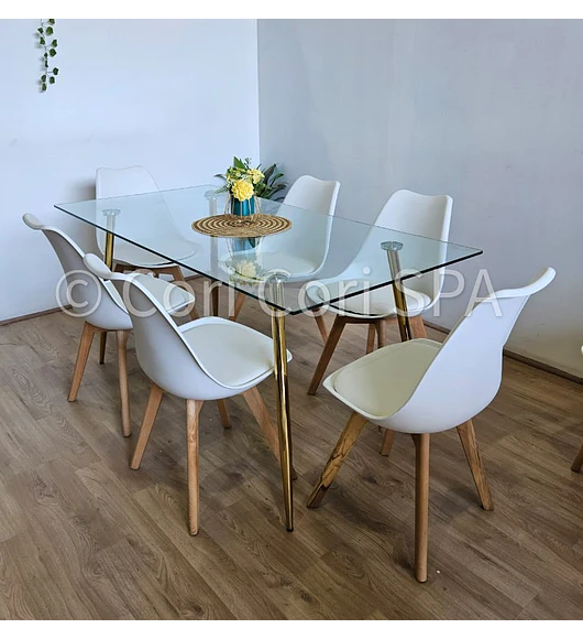 Comedor Rubi Gold 160x80cms + 6 Sillas Tulip