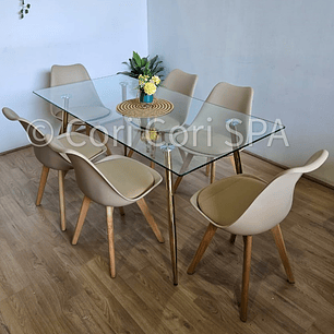 Comedor Rubi Gold 160x80cms + 6 Sillas Tulip