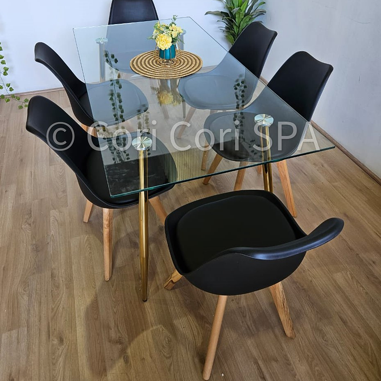 Comedor Rubi Gold 160x80cms + 6 Sillas Tulip 3