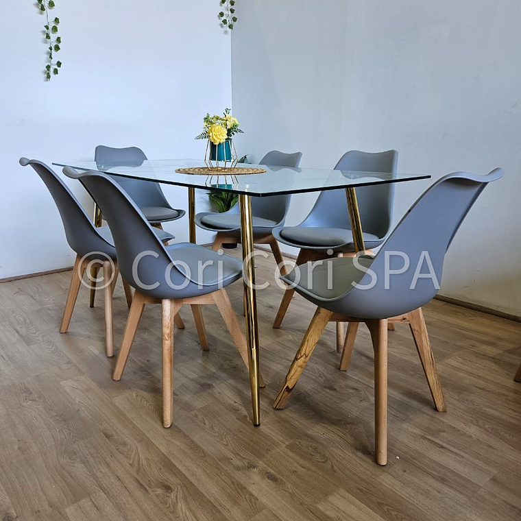 Comedor Rubi Gold 160x80cms + 6 Sillas Tulip 8