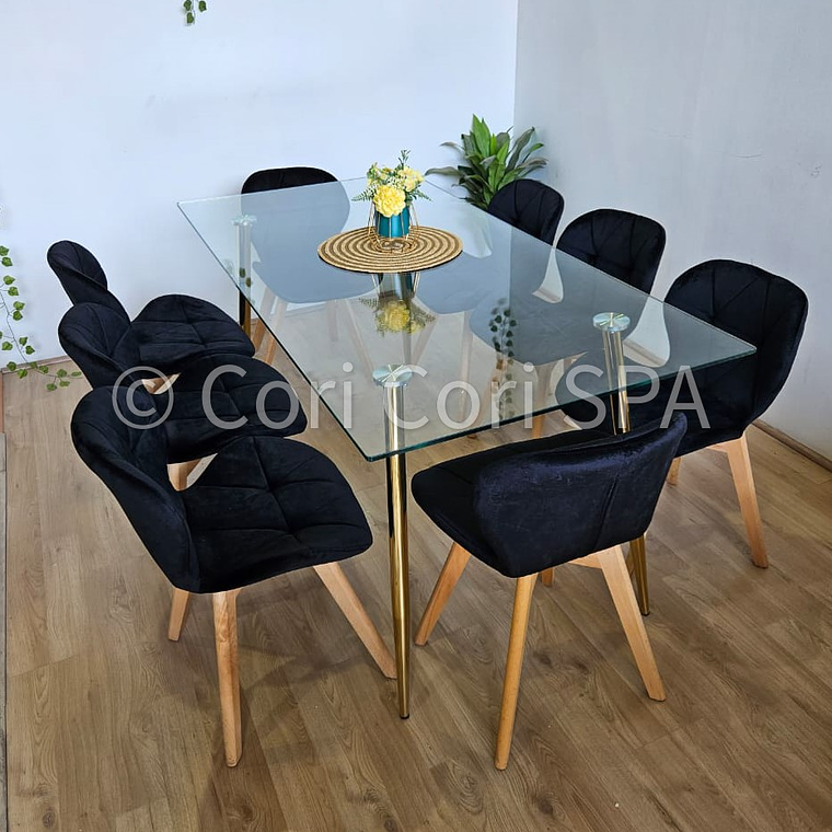 Comedor Rubi Gold 160x80cms  + 8 Sillas Mariposa Velvet  6