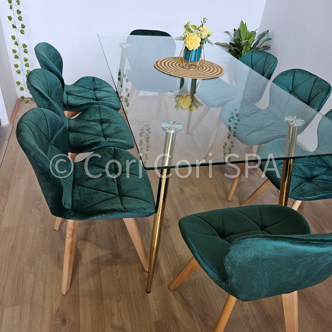 Comedor Rubi Gold 160x80cms  + 8 Sillas Mariposa Velvet  10
