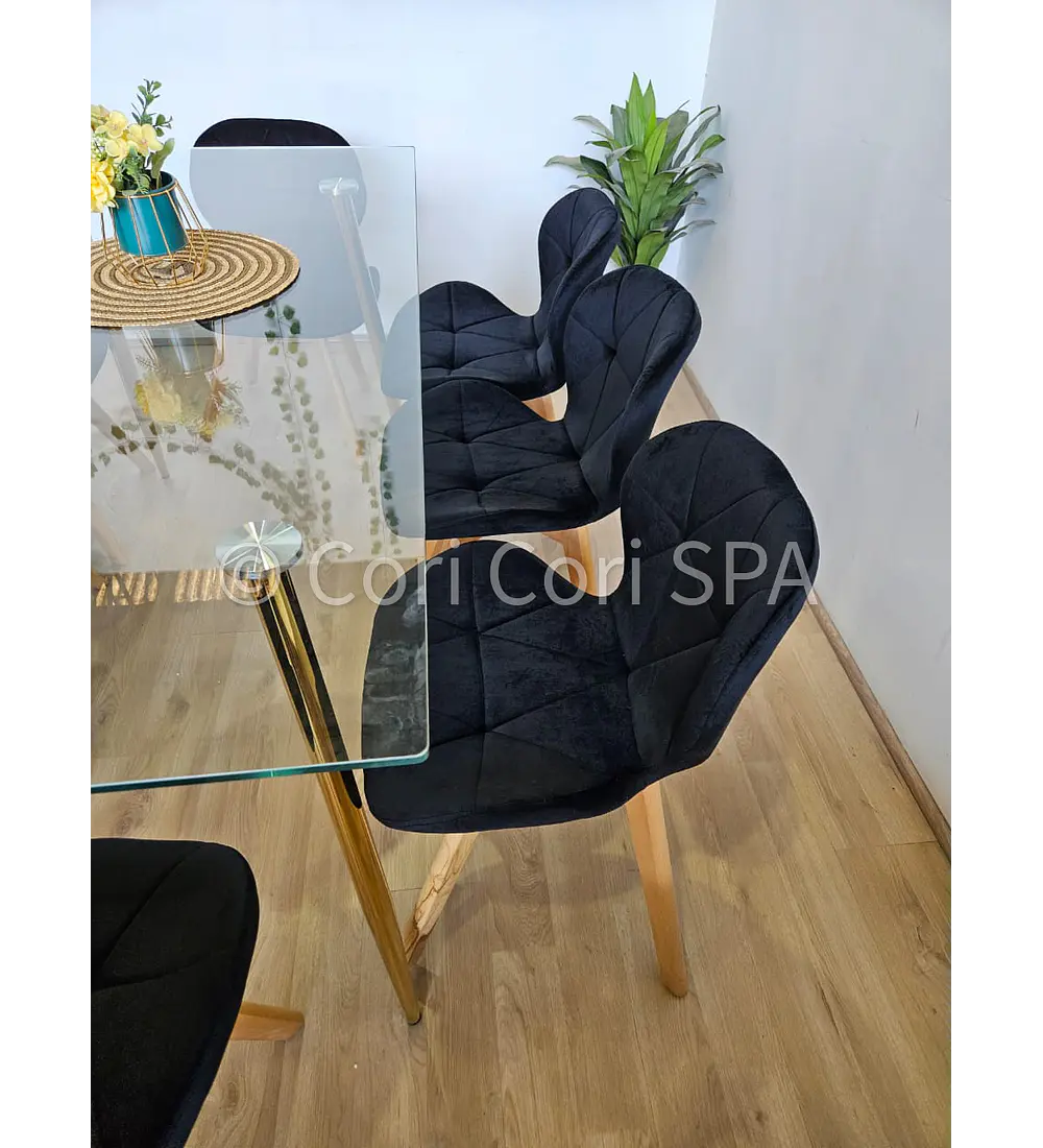 Comedor Rubi Gold 160x80cms  + 8 Sillas Mariposa Velvet 
