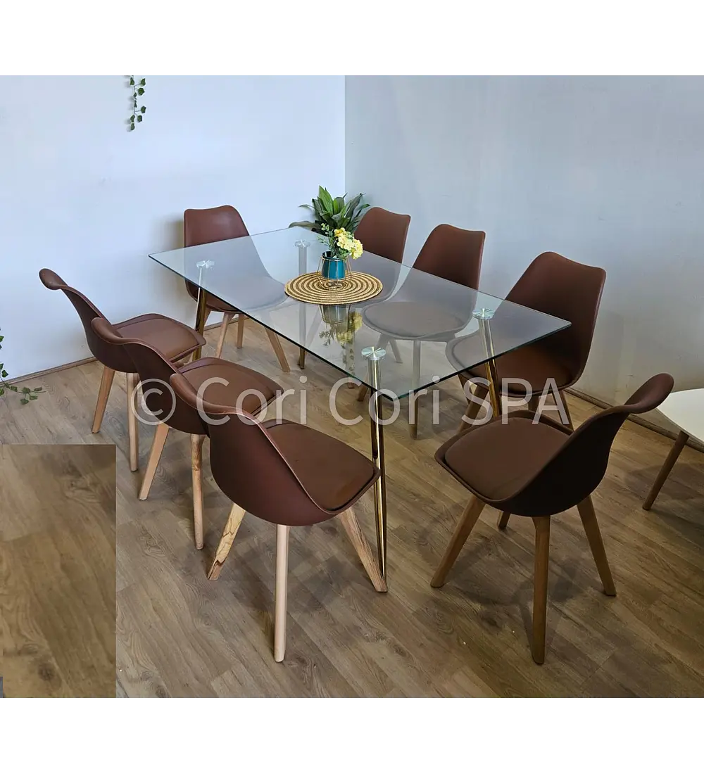 Comedor Rubi Gold 160x80cms  + 8 Sillas Tulip