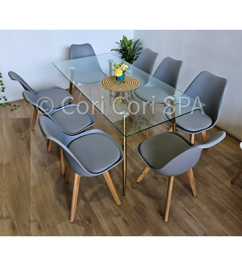Comedor Rubi Gold 160x80cms  + 8 Sillas Tulip