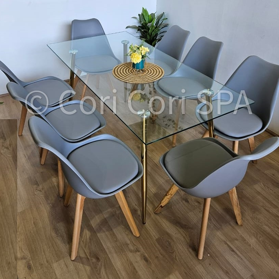 Comedor Rubi Gold 160x80cms  + 8 Sillas Tulip 1