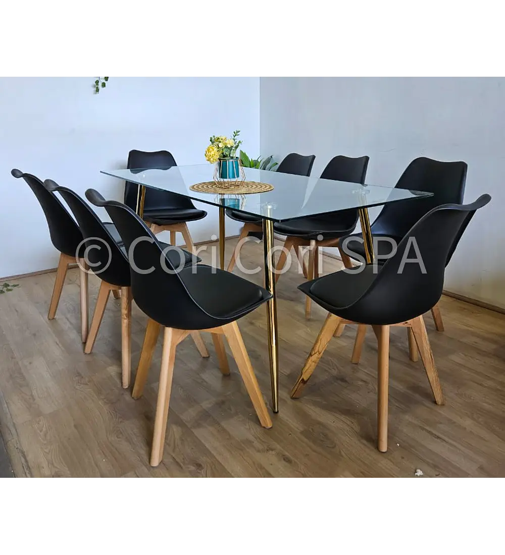 Comedor Rubi Gold 160x80cms  + 8 Sillas Tulip
