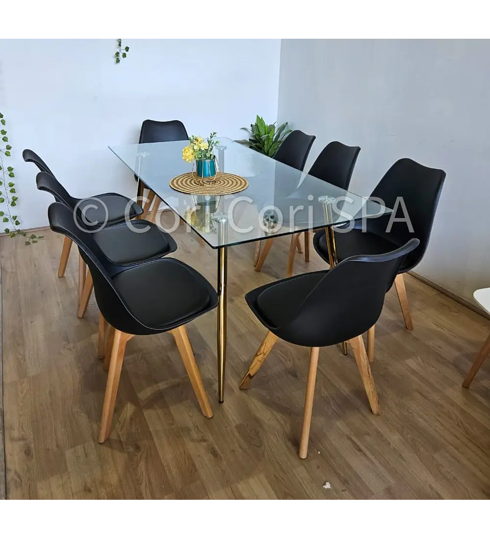 Comedor Rubi Gold 160x80cms  + 8 Sillas Tulip