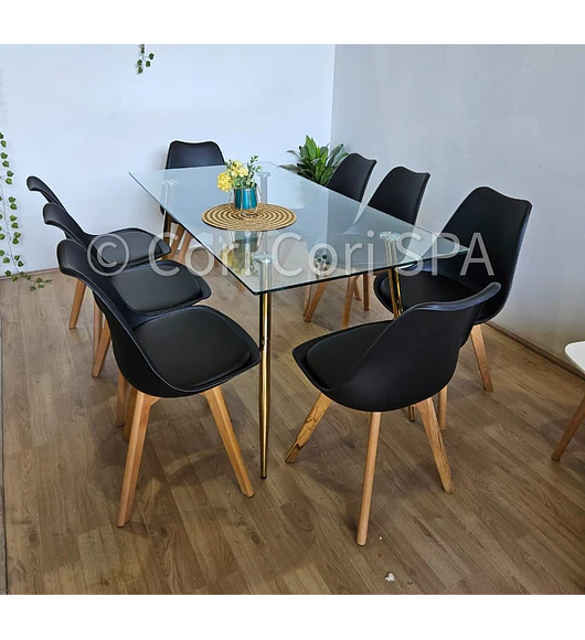 Comedor Rubi Gold 160x80cms  + 8 Sillas Tulip