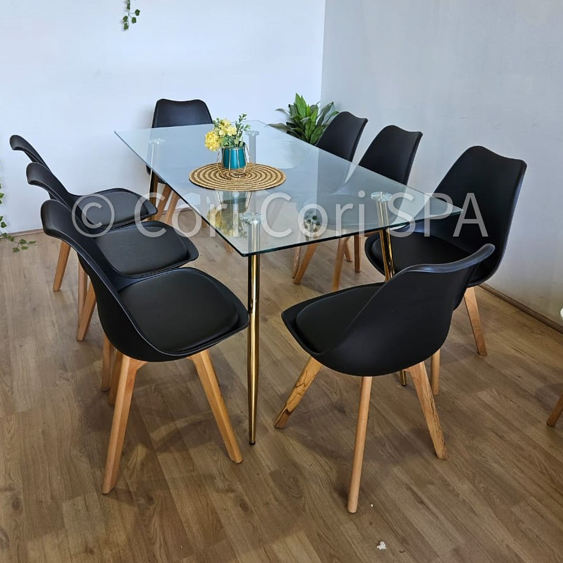 Comedor Rubi Gold 160x80cms  + 8 Sillas Tulip 5