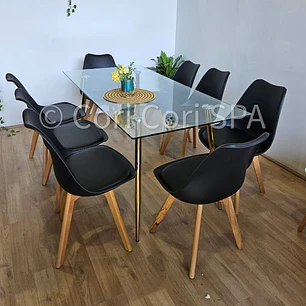 Comedor Rubi Gold 160x80cms  + 8 Sillas Tulip