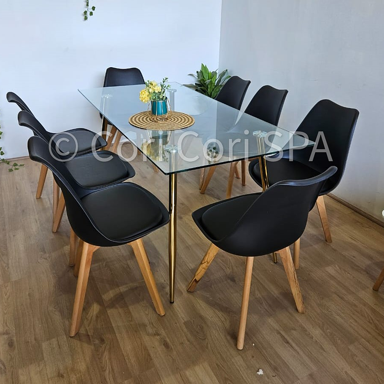 Comedor Rubi Gold 160x80cms  + 8 Sillas Tulip 5