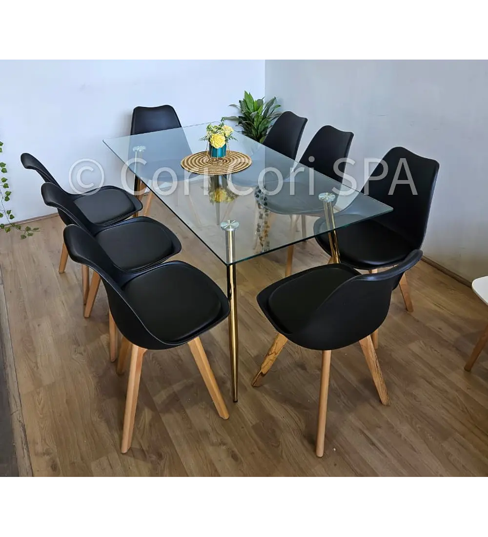 Comedor Rubi Gold 160x80cms  + 8 Sillas Tulip