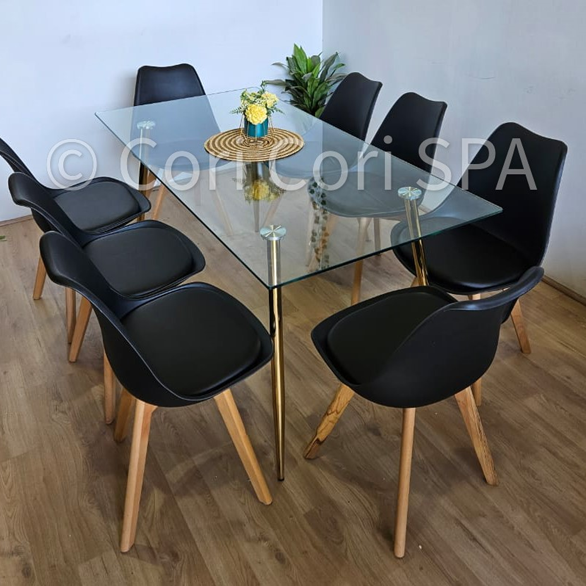 Comedor Rubi Gold 160x80cms  + 8 Sillas Tulip 7